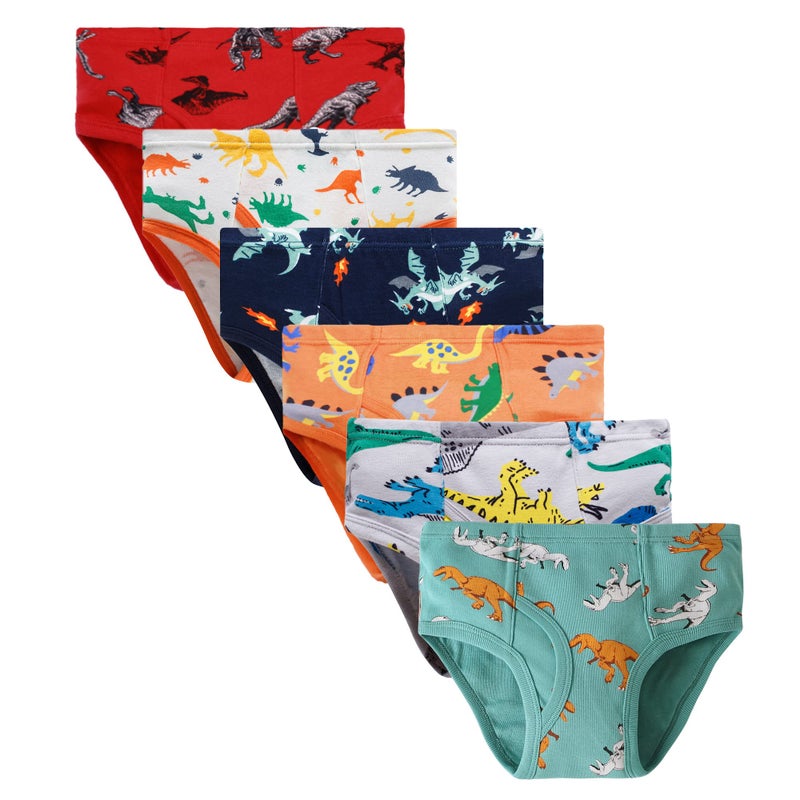 Boboking Little Boys Briefs Dinosaur Truck Toddler Kids Underwear (Pack of 6) 3/4T - Image 1
